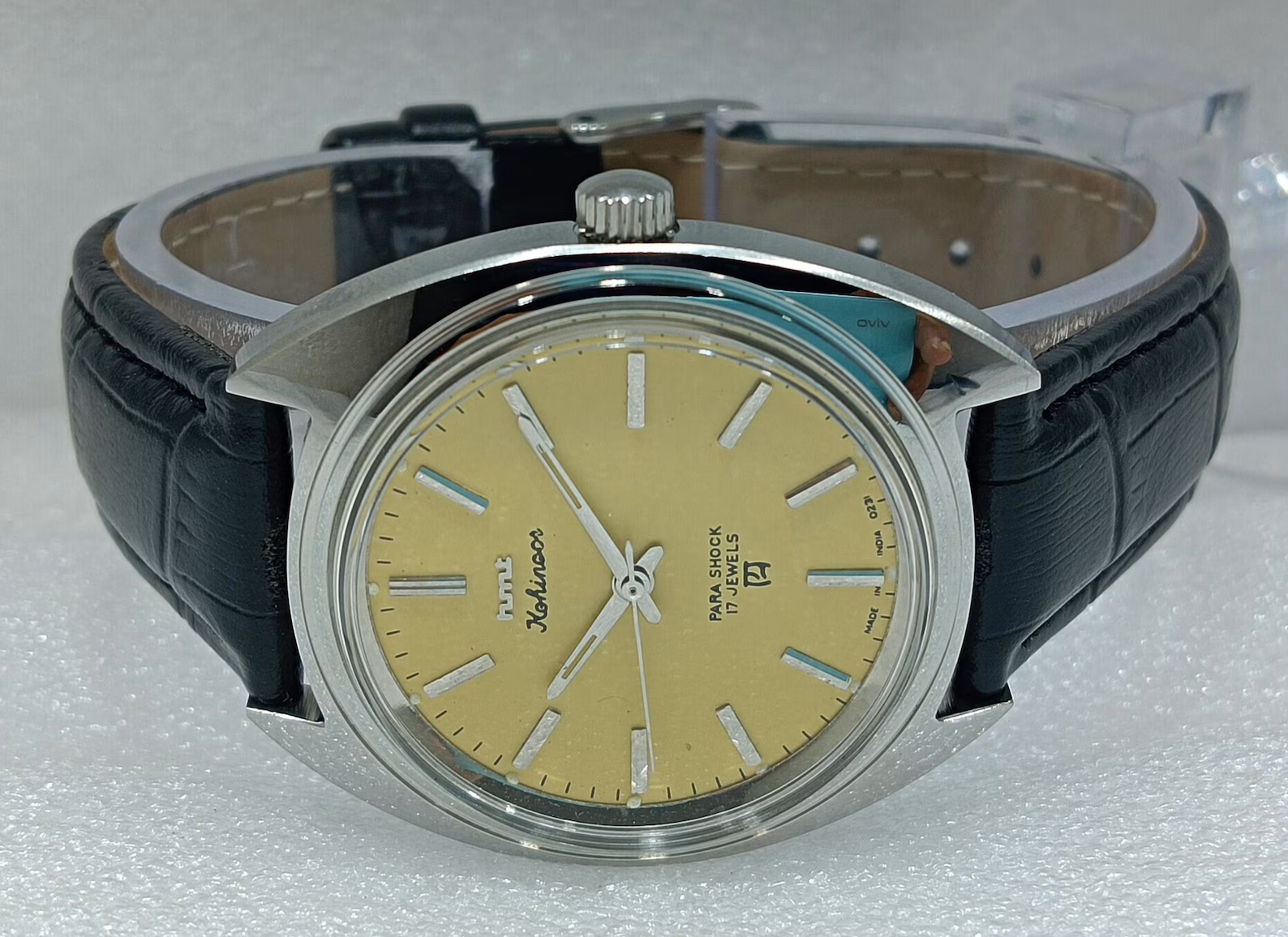 Vintage HMT Kohinoor Mechanical Watch: 17 Jewels, Yellow Dial, India Made - Image 3