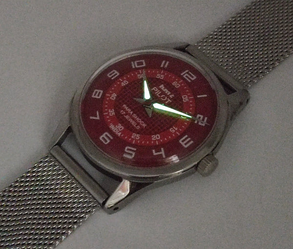 HMT Pilot Para Shock 17 Jewels Red Dial Radium Hands Mechanical Hand winding Men's Wrist Watch - Image 3